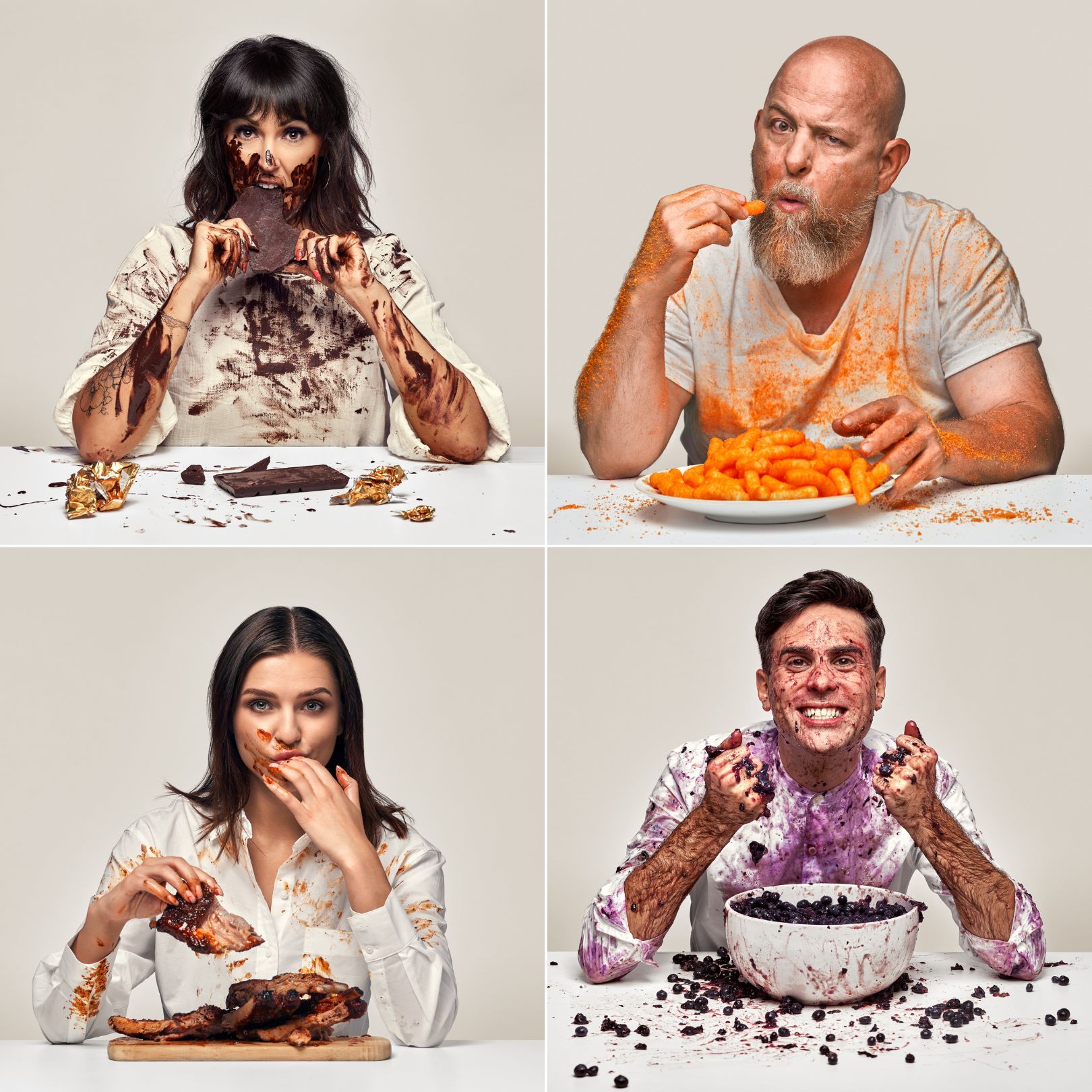 Collection of editorial portraits of people covered in Messy Food